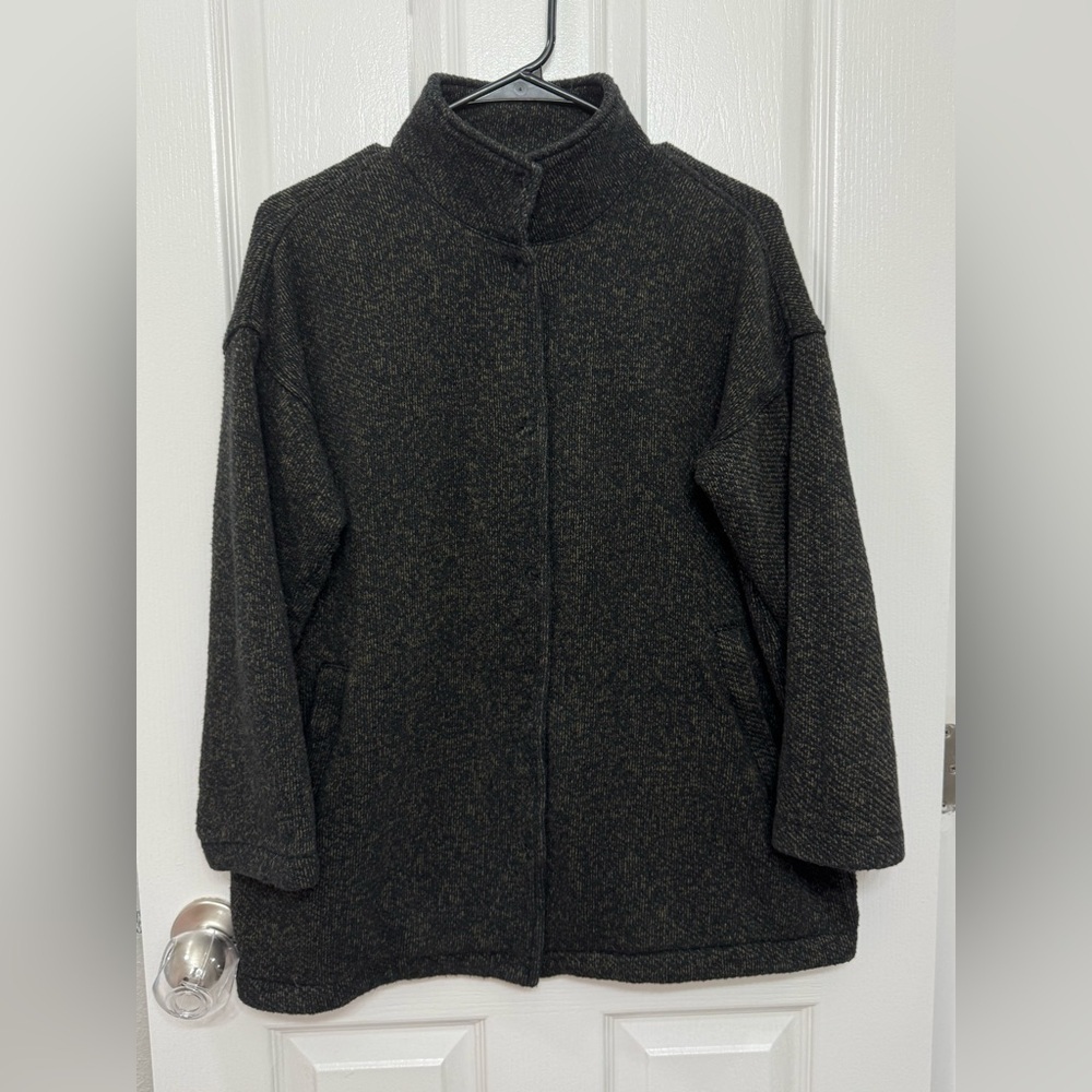 Organic Cotton Terry Stand Collar Jacket | EILEEN FISHER olive green size small - Picture 2 of 10